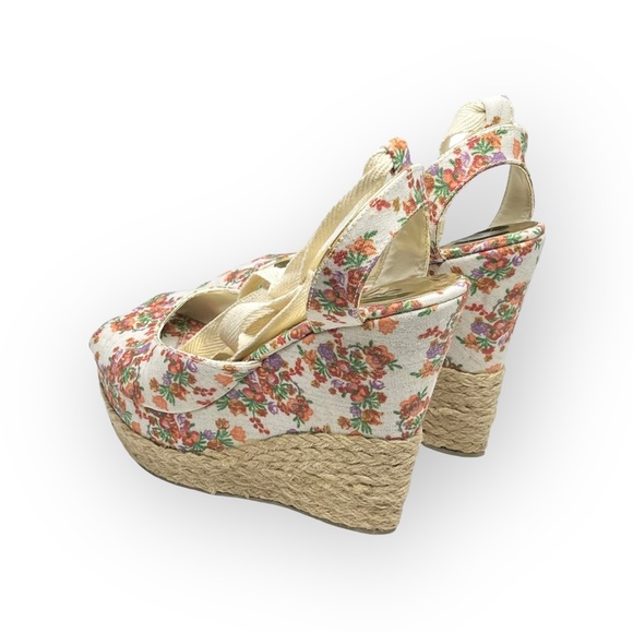 new Sergio Zelcer ❀ Platform Ankle Wrap Floral Print Sandal Espadrilles ❀ Cream - Picture 5 of 16